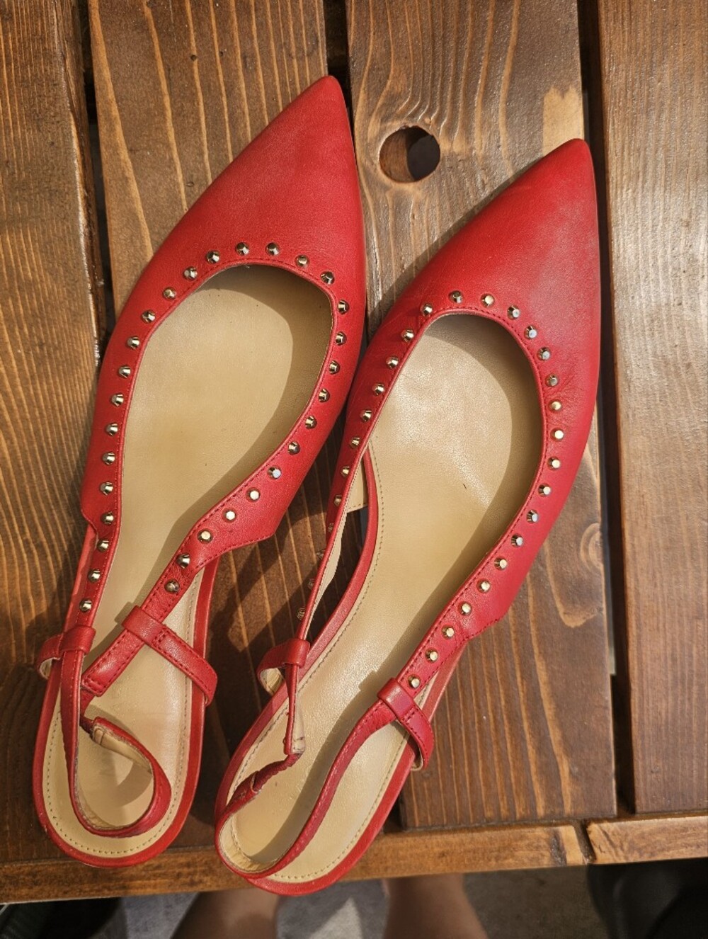 Michael Kors Catia Studded Slingback Flats Red Suede Women's Size 9.5